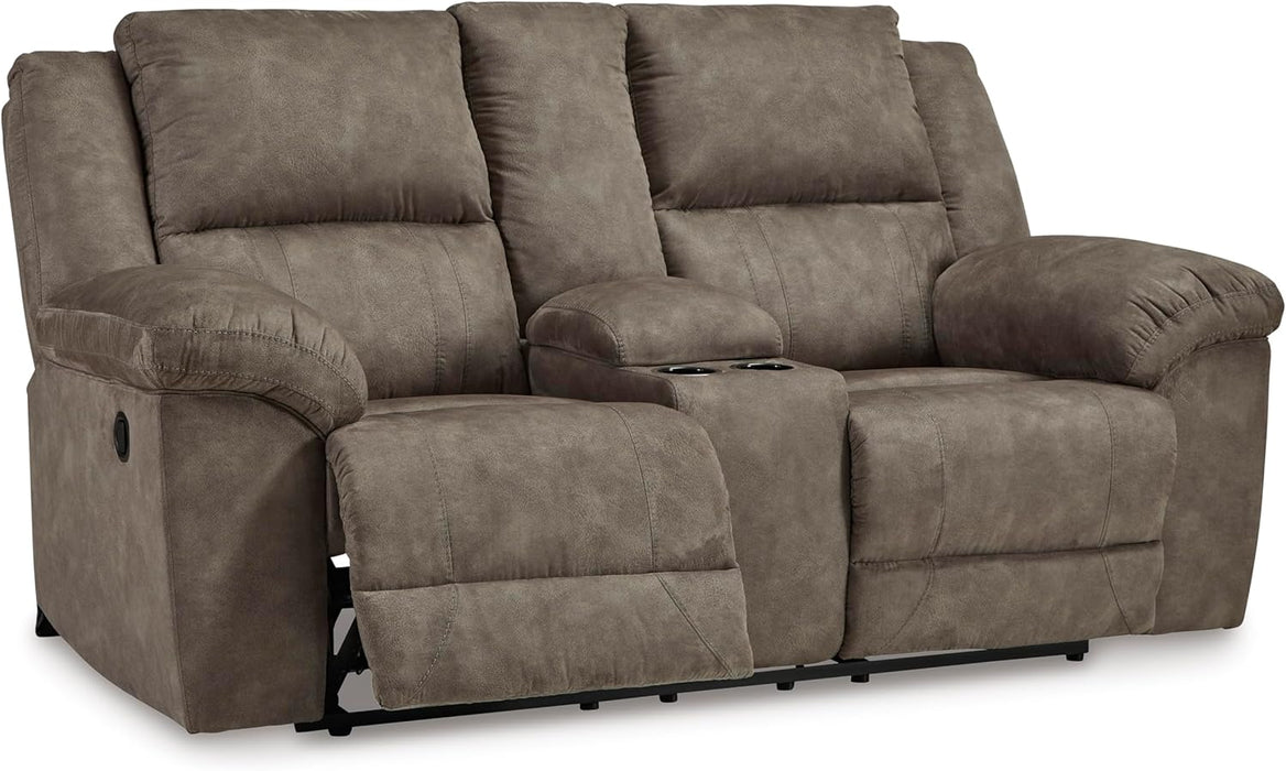 Laresview Contemporary Faux Leather Manual Double Reclining Loveseat with Console, Storage and Cup Holders, Gray