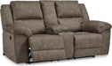 Laresview Contemporary Faux Leather Manual Double Reclining Loveseat with Console, Storage and Cup Holders, Gray