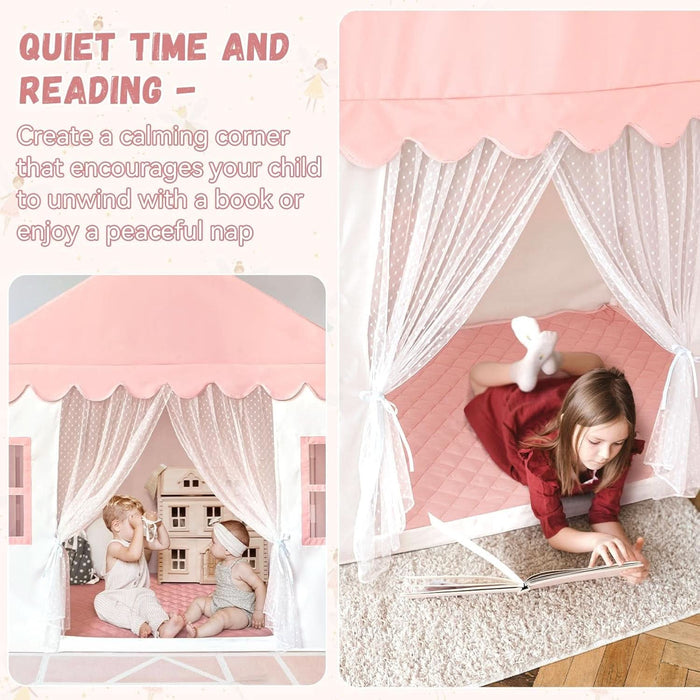 Kids Play Tent with Mat, Large Playhouse Play Tent Indoor for Girls, Kids Tent Toys for Toddlers Children Play House for Birthday Toy House Gift (Pink)