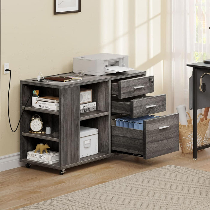 Grey Filing Cabinet with Charging Station & Lock