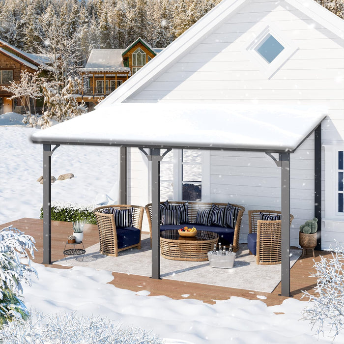 10' X 14' Outdoor Pergola Hardtop Gazebo, 14X10 Wall-Mounted Heavy Duty Lean to Metal Awnings Gazebos on Clearance for Patio, Large Galvanized Steel Pergolas and Gazebo for Outdoor Use