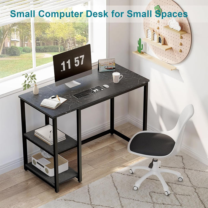 Computer Desk 40 Inches with 2-Tier Shelves Sturdy Home Office Desk with Large Storage Space Modern Gaming Desk Study Writing Laptop Table, Black Marbling (Black Marbling, 40)