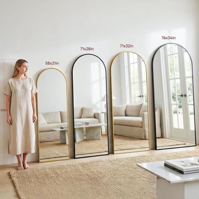 Full Length Floor Mirror Arched Standing Mirror with Aluminum Frame - Freestanding Wall Mount Leaning Body Mirror for Bedroom Living Room Entryway, 71" L X 28" W, Black