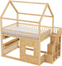 Full Size Natural Wooden House Bed With LED Lights