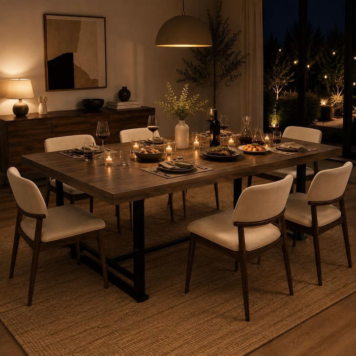 Industrial 71" Dining Table for 6-8, Rustic Kitchen Table, Walnut