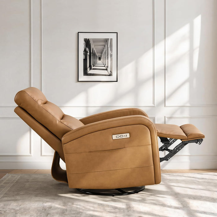 Power Swivel Recliner Chair, Faux Leather Recliner 270° Rotation Modern Nursery Glider, Ergonomic Armrest & Side Storage Pocket, Comfortable Armchair for Living Room Bedroom & Nursery
