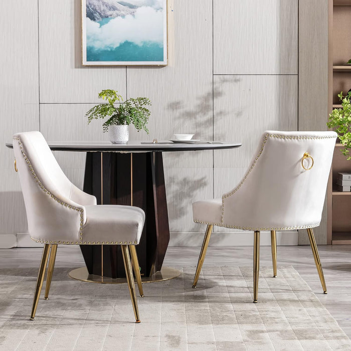 Velvet Dining Room Chairs Set of 2 Nailhead Back with Gold Legs,Beige