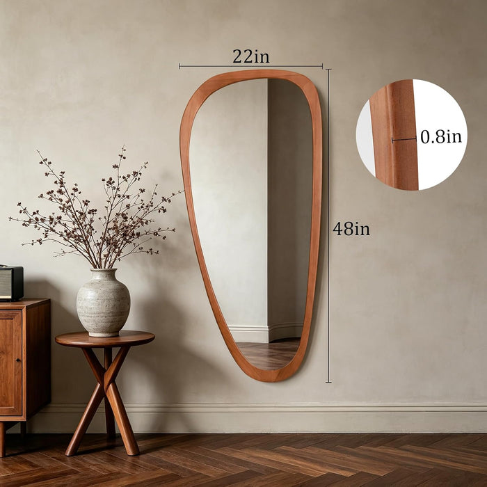 48" H X 22" W Asymmetrical Mirror, Irregular Wooden Wall Mirror Full Length, for Bedroom, Living Room,Entryway– Boho Mid-Century Modern Decorative Mirror, Solid Wood Frame(Walnut)