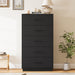 Tall Dresser with 5 Drawers, Modern Wooden Chest of Drawers with Diamond Panel, Anti-Tipping Device, Sturdy and Stable Storage Organizer for Bedroom, Hallway, Living Room