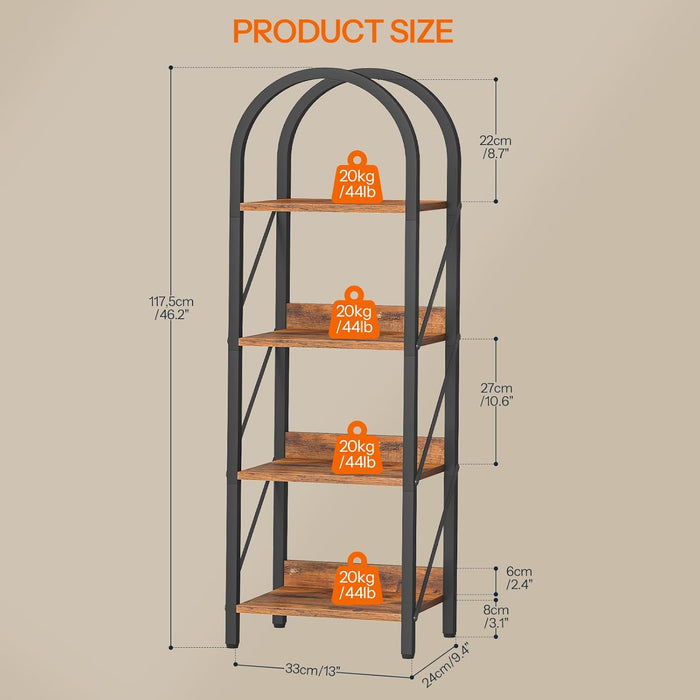 Small 4Tier Arched Bookshelf Industrial Metal Frame