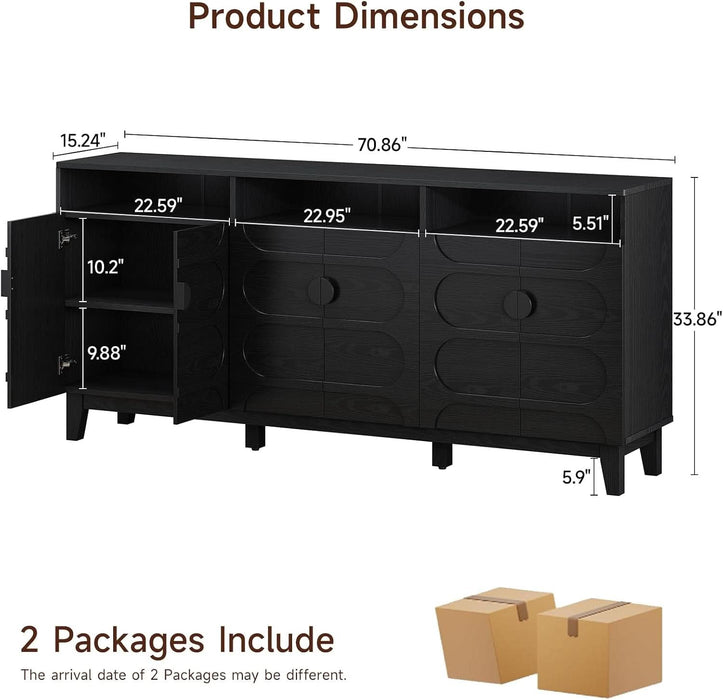 71" Sideboard Buffet Cabinet with Open Storage Shelf & Arched Doors
