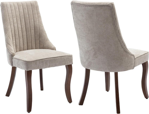 Beige Dining Chairs Set of 2，Comfortable Fabric Channel Tufted Upholstered Dining Room Chairs, Modern Kitchen Chairs for Dining Room with Curved Solid Wood Legs(Beige)