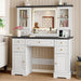 Vanity Desk with Lights, Large LED Mirror with 3 Color Modes, Makeup Vanity with Power Outlet & USB Ports, 6 Drawers & 2 RGB Glass Cabinets, Farmhouse Dressing Table for Women & Girls (White)