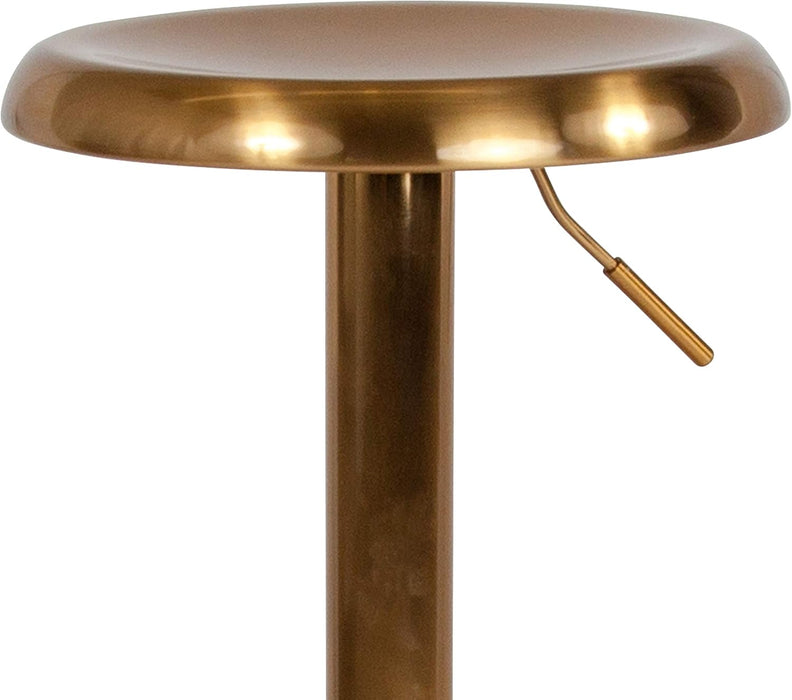 Madrid Series Adjustable Height Retro Metal Barstool with Footrest, Backless Adjustable Bar or Counter Height Swivel Stool, Gold