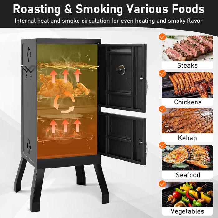 Charcoal Grills, 40" Vertical BBQ Smoker Grill with Built-In Thermometer, Adjustable Air Dampers, Removable Water Pan & Grill Grates for Backyard Picnics, Party, Outdoor Camping