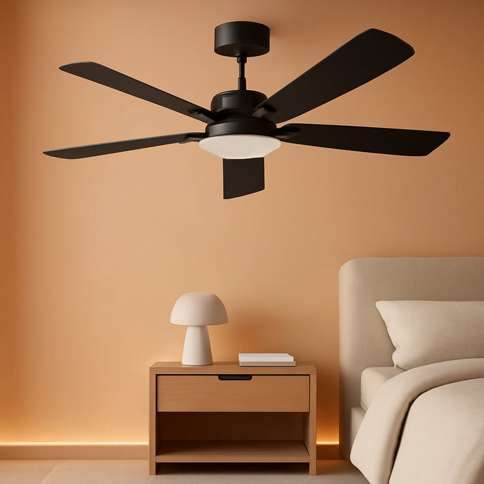 52 Inch Ceiling Fans with Lights, Black Ceiling Fan and Remote/App Control, 2 Downrods, DC Reversible, Noiseless, Dimmable, 5 Dual-Sided Blades Modern Ceiling Fan for Indoor/Outdoor Use