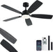 52 Inch Ceiling Fans with Lights, Black Ceiling Fan and Remote/App Control, 2 Downrods, DC Reversible, Noiseless, Dimmable, 5 Dual-Sided Blades Modern Ceiling Fan for Indoor/Outdoor Use