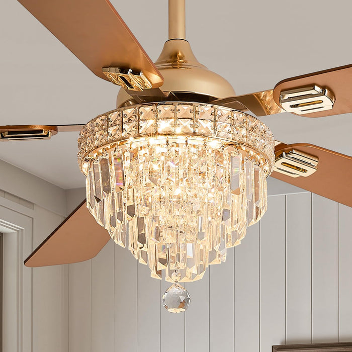 52" Crystal Chandelier Ceiling Fan with Lights - (Modern, Gold)
