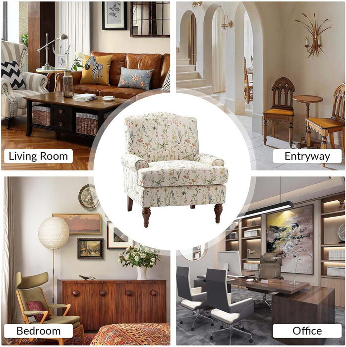 Accent Chair with Solid Legs & Removable Cushion, Floral Comfy Upholstered Armchair, Leisure Single Sofa Chair for Living Room/Bedroom, Spring