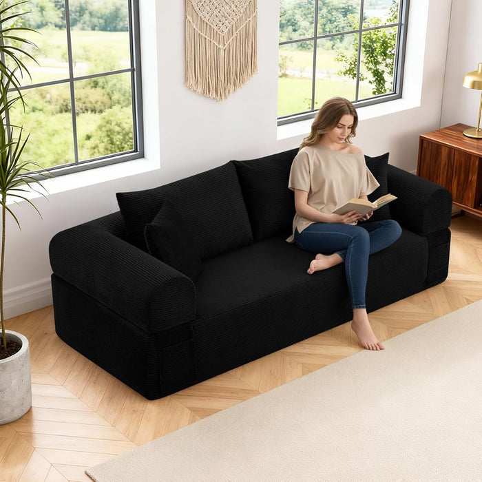 Three Seater Sofa Black Memory Foam SeamlessIntegration