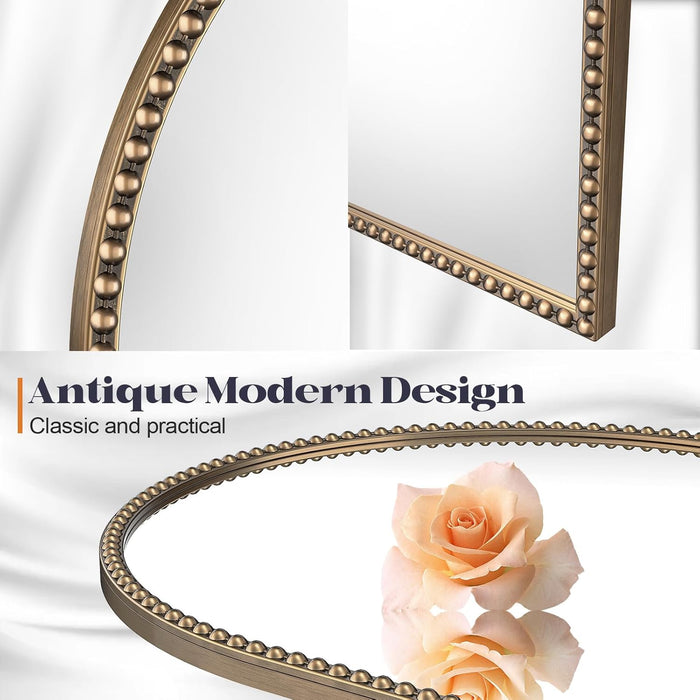 Arched Beaded Mirror, 24"X36" Champagne Bronze Mirror for Bathroom