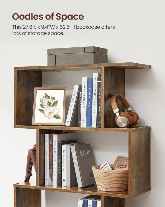 Bookcase, 5-Tier Bookshelf, Display Shelf and Room Divider, Freestanding Decorative Storage Shelving, Rustic Brown ULBC62BX, 27.6”L X 9.4”W X 62.6”H (70 X 24 X 159 Cm)