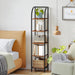 Narrow Bookshelf Five Tier Steel Frame WalnutFinish