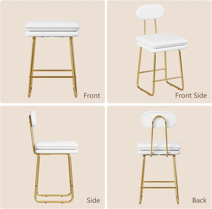 Bar Stools Set of 4, Counter Height Barstools with Removable Backrest, Padded Seat and Metal Legs, PU Leather Upholstered Bar Chairs for Kitchen, Island, White