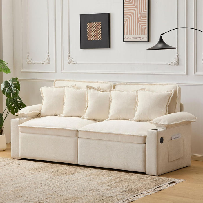 King Size Beige UltraLuxurious Sleeper Sofa USBPortsPro