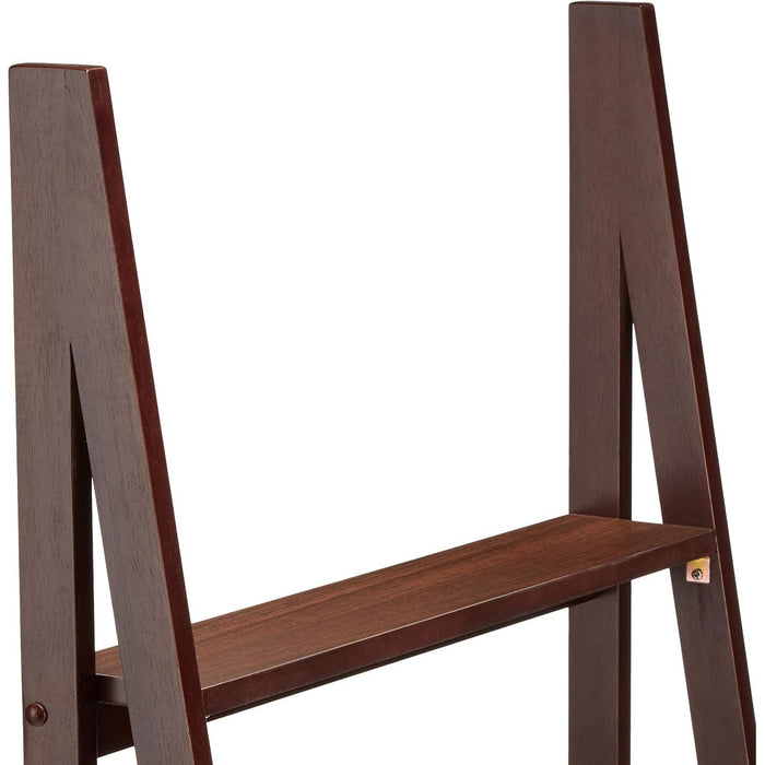 Ladder Bookshelf Organizer, Solid Rubberwood Frame, Espresso Finish, 14" D X 24.8" W X 70.1" H