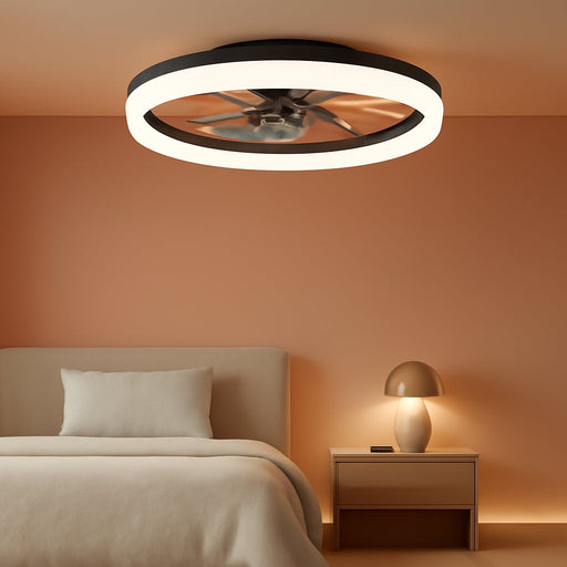 Ceiling Fans with Lights and Remote, 20" Fandelier Ceiling Fan Flush Mount, 3000K-6500K Smart Bladeless LED Fan Light, Modern Low Profile Ceiling Fan with Light for Bedroom, Kids Room and Living Room.