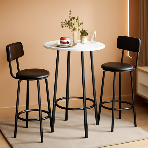 Dining Table Set for 2 - 24" round Kitchen Table with MDF Tabletop & 2 PU Leather Chairs, Bar Pub Set for Small Space Kitchen Living Room Apartment, White