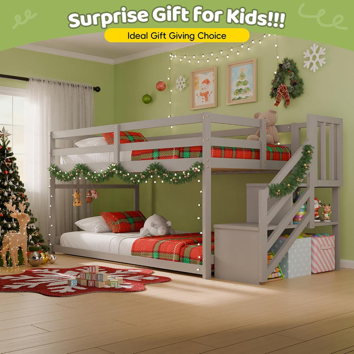 CharcoalGray SpaceSaving Twin Over Bunk Bed Staircase
