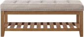 Large Rectangular Upholstered Tufted Linen Fabric Ottoman Bench, Padded Bench with Solid Wood Shelf-Linen