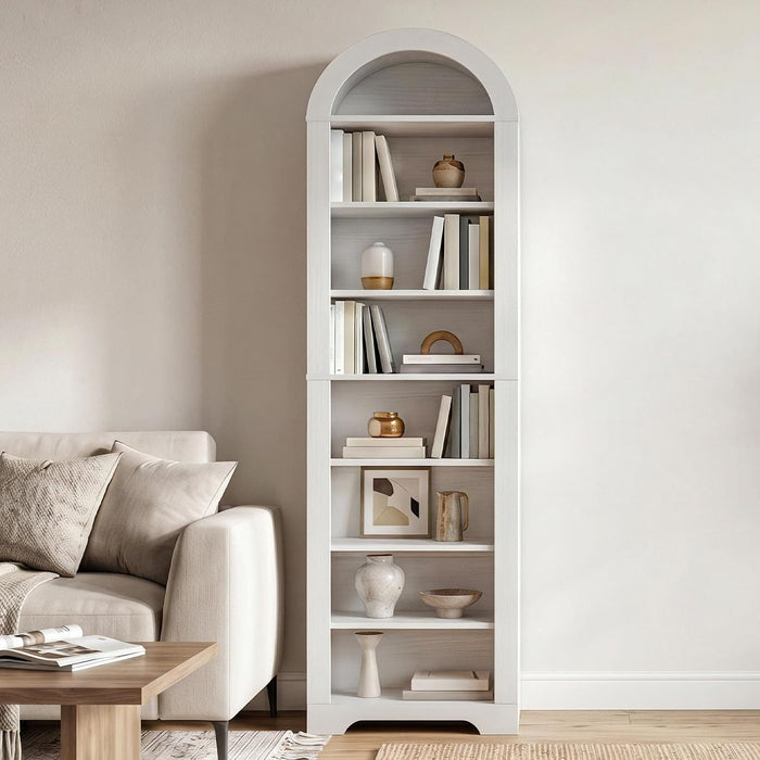 70.7'' Arched Bookcase, Modern Bookcase, Narrow Bookcase with Open Shelves, 8-Tier Tall Arched Bookshelf with Adjustable Shelves for Living Room, Home Office, White WT438SJ01