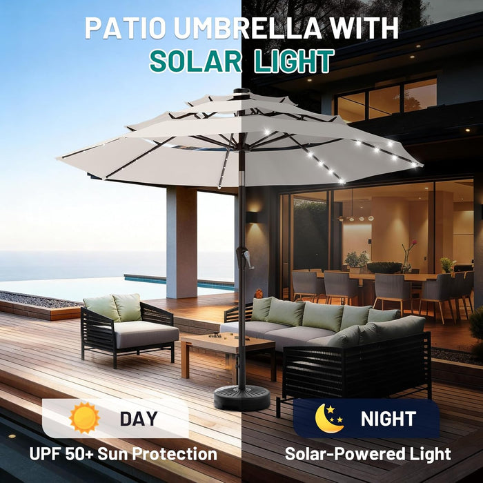 9Ft 2 Tiers 3 Tiers Patio Umbrella with Solar Lights