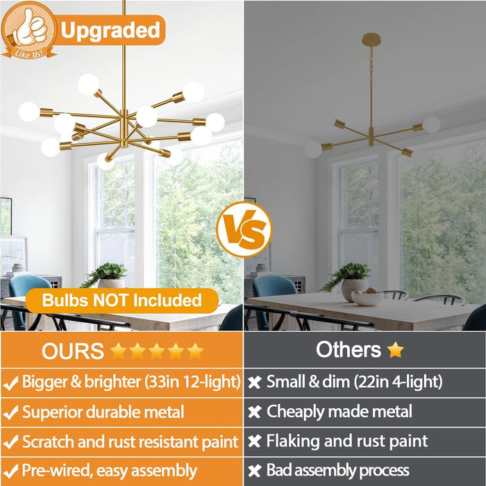 Height Adjustable Brushed Gold 12 Light Chandeliers