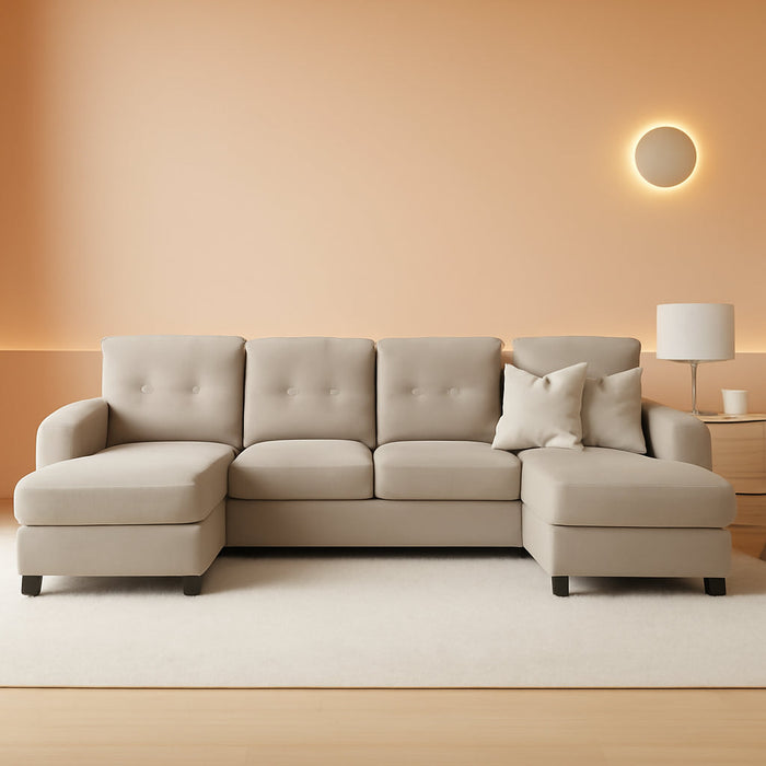 Sectional Sofa Couches for Living Room, U Shaped Sofa Living Room Furniture Sets, 4 Seat U Shaped Sofa Sectional Couch with Chaise, Dark Beige