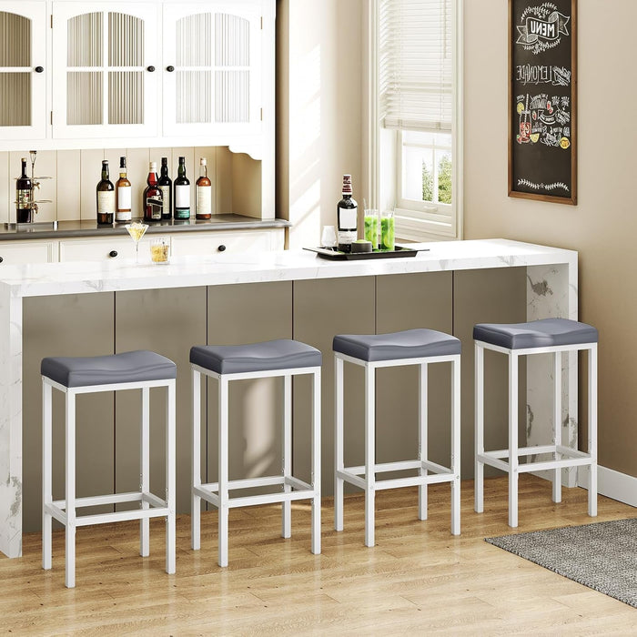 Bar Stools, Set of 2 Bar Chairs, Counter Height Stools, Saddle Stools with Curved Surface, Kitchen Stools, 24.8 Inches, 2.4" Thick Upholstery, for Kitchen, Dining Room, White and Gray WG10BY01