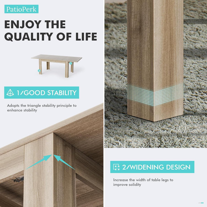 Extendable Dining Room Table for 6-10 Person, Plank and Beam Farmhouse Large Rectangular Kitchen Tables for Living Meeting Room, Oak