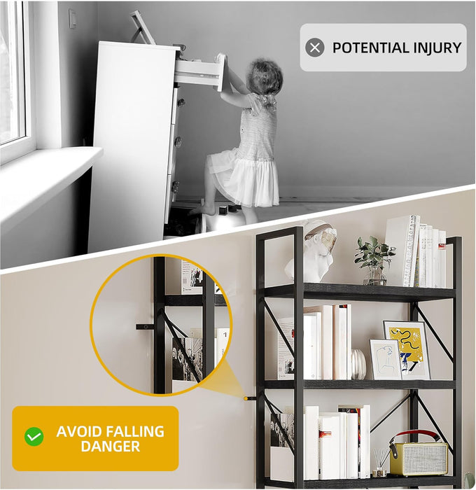 5 Tier Bookshelf 2 Pack, Black Bookcase Storage Organizer, Modern Book Shelf Storage Rack Shelves for Bedroom, Living Room, Home Office, Black