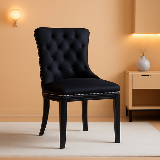 Black Velvet Dining Chairs Set of 4, Upholstered Dining Room Chairs with Back Ring Pull Trim and Solid Wood Legs,Modern Dining Chairs Perfect for Dining Room,Living Room,Kitchen(Black)