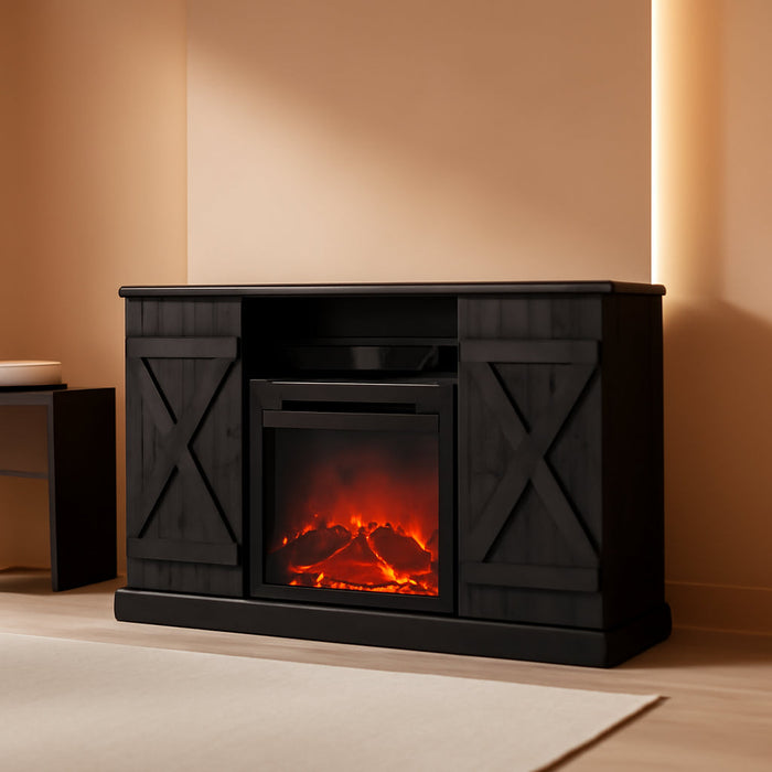 47" TV Stand with 18" Electric Fireplace Heater & Media Entertainment Center Console Table for TV up to 50" with Open Storage Shelves & Cabinets - Veropeso (Rustic Grey)