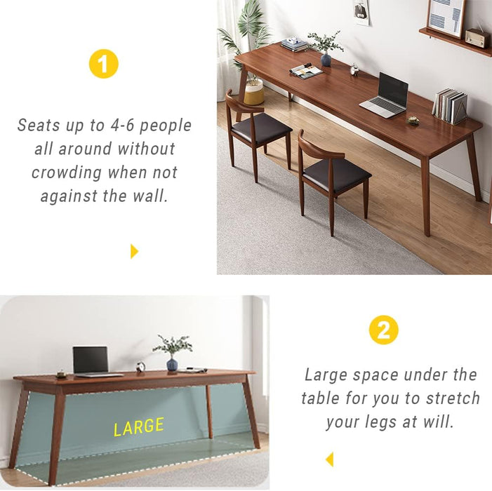 Mid-Century Long Desk Table - 63" Simple Modern Extra Long 2-Person Wood Computer Workstation for Home Office Work in Walnut, 63" W X 20" D