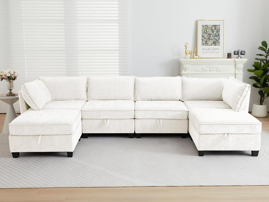 Beige Modular Sectional Sofa Featuring Sleeper Storage