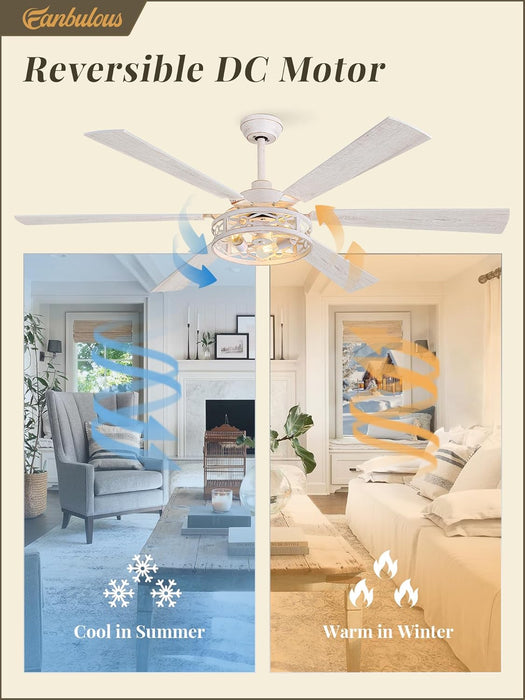 65 Inch White Caged Ceiling Fan With Remote