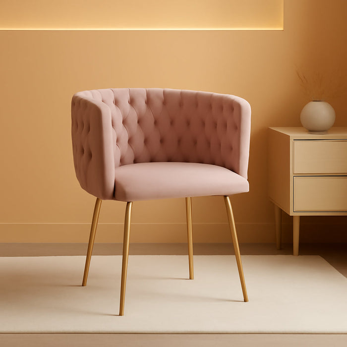 Velvet Dining Chairs Set of 4, Upholstered Dining Room Chairs with Gold Metal Legs, Luxury Tufted Dining Chairs for Living Room, Bedroom, Kitchen (Pink)