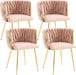 Velvet Dining Chairs Set of 4, Upholstered Dining Room Chairs with Gold Metal Legs, Luxury Tufted Dining Chairs for Living Room, Bedroom, Kitchen (Pink)