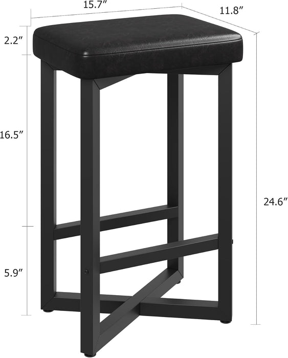 Bar Stools Set of 4, 24.6" Counter Height Backless Barstools | Black Upholstered PU Leather Seats, Metal X-Frame & Footrest, Modern Kitchen Stools for Home Bar, Dining Room