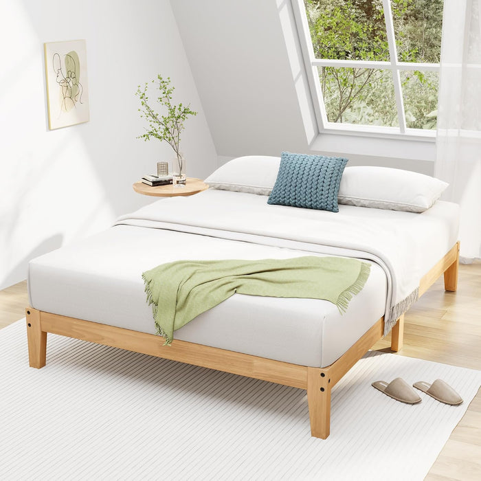 12 Inch Queen Solid Wood Platform Bed with Wooden Slats, No Box Spring